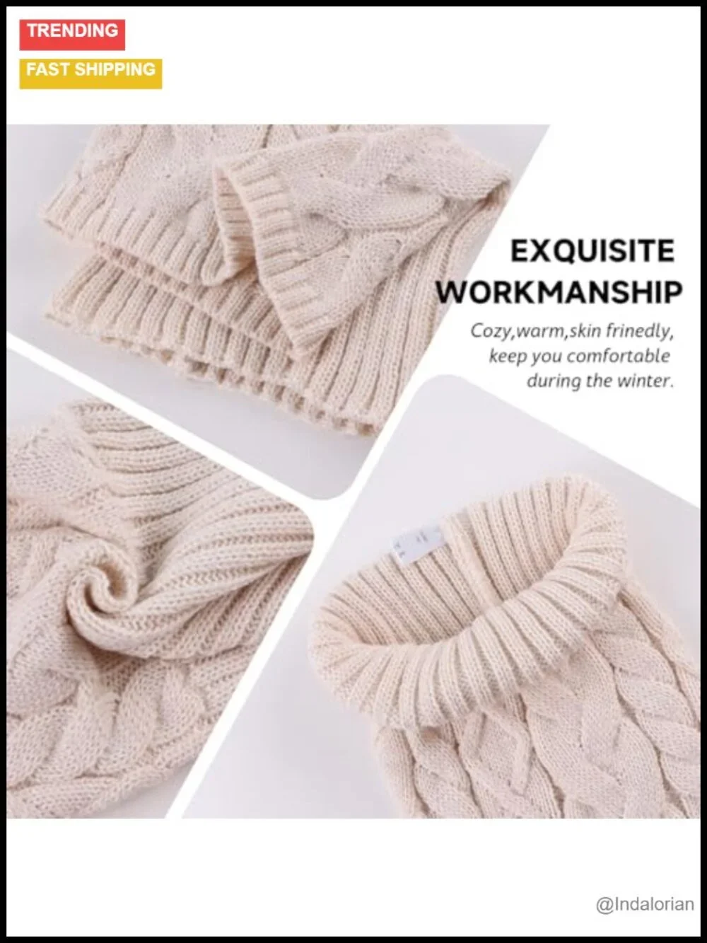 Acrylic Cable Knitted Infinity Scarf Neck Warmer Cold Weather